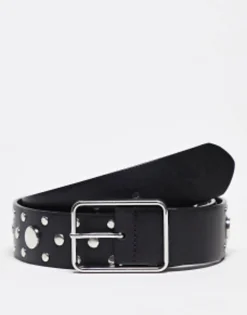 Design Waist And Hip Jeans Belt With Studding And Square Buckle