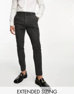 Design Wedding Super Skinny Wool Mix Puppytooth Suit In Charcoal