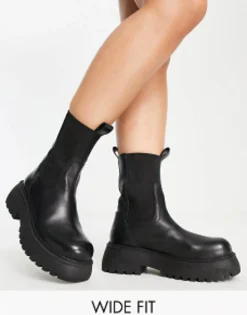 Design Wide Fit Adelaide Leather Chelsea Boots In Black