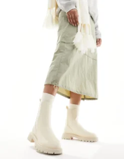 Design Wide Fit Alfie Chunky Chelsea Boots In Off-White
