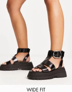 Design Wide Fit Factor Buckle Hardware Fisherman Flat Sandals In