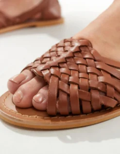 Design Wide Fit Francis Leather Woven Flat Sandals In