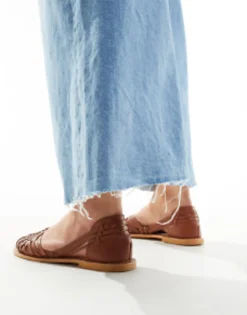 Design Wide Fit Francis Leather Woven Flat Sandals In