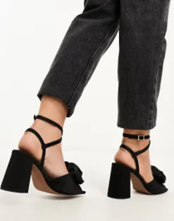 Design Wide Fit Heather Corsage Mid Heeled Sandals In Black