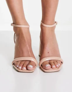 Design Wide Fit Hilton Barely There Block Heeled Sandals In Beige
