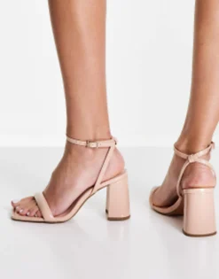 Design Wide Fit Hilton Barely There Block Heeled Sandals In Beige