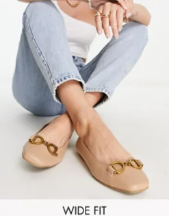 Design Wide Fit Leighton Square Toe Ballet Flats In