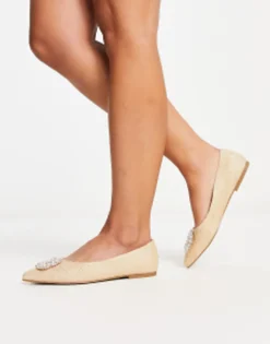 Design Wide Fit Lola Faux Pearl Pointed Ballet Flats In Natural