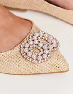 Design Wide Fit Lola Faux Pearl Pointed Ballet Flats In Natural