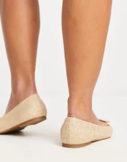Design Wide Fit Lola Faux Pearl Pointed Ballet Flats In Natural