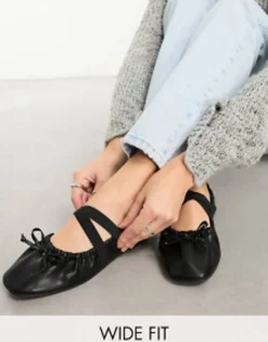 Design Wide Fit Los Angeles Ruched Ballet With Elastic Strap In Matte
