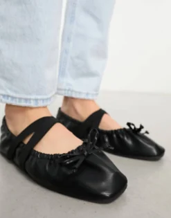 Design Wide Fit Los Angeles Ruched Ballet With Elastic Strap In Matte