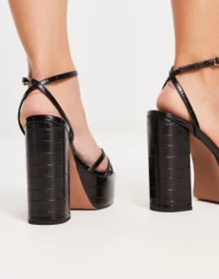 Design Wide Fit Nate Platform Heeled Sandals In Black