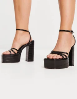 Design Wide Fit Nate Platform Heeled Sandals In Black