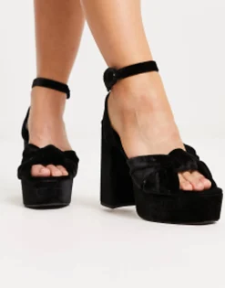 Design Wide Fit Natia Knotted Platform Heeled Sandals In Black