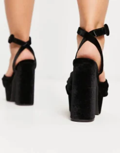Design Wide Fit Natia Knotted Platform Heeled Sandals In Black