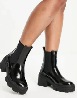 Design Wide Fit Reality Chunky Mid-Heeled Chelsea Boots In Black