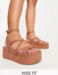 Design Wide Fit Taurus Strappy Flatform Sandals In