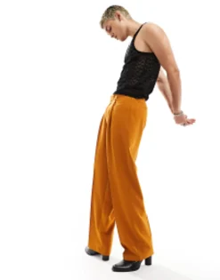 Design Wide Leg Smart Trousers In With Front Pockets
