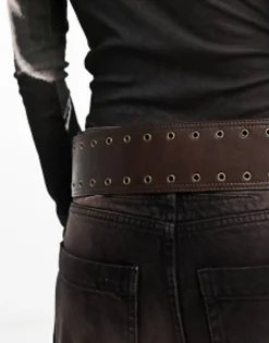 Design Wide Low Waist Jeans Eyelet Belt