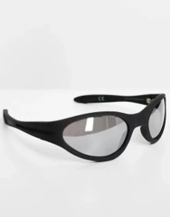 Design Wrap Around Racer Sunglasses With Mirrored Lens In Matte
