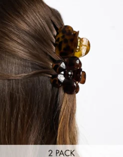 Designb London 2 Pack Heart And Flower Oiseshell Hair Claws