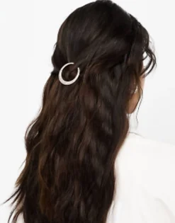 Designb London Crescent Hair Clip With Rhinestones In