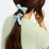 Designb London Knitted Hair Ribbon In Sage