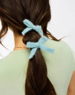 Designb London Knitted Hair Ribbon In Sage