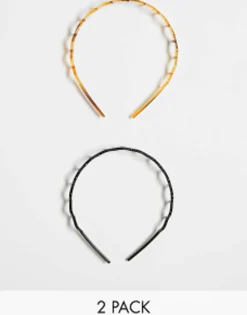 Designb London Pack Of 2 Comb Headbands In Black And Tortoiseshell