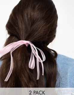 Designb London Pack Of 2 Organza Mini Hair Ribbons In