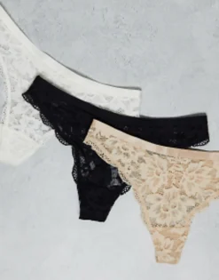 Dorina Myla 3 Pack Lace Thong In White, Black And Beige