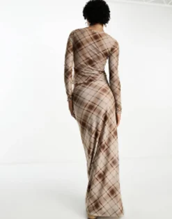 Emory Park Checked Mesh Maxi Column Skirt In Brown
