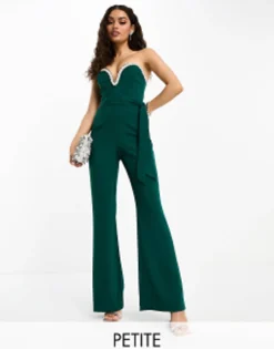 Forever New Petite Embellished Bandeau Jumpsuit In Emerald