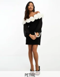 Forever New Petite Rosette Mini Dress With Sheer Sleeves In Monochrome