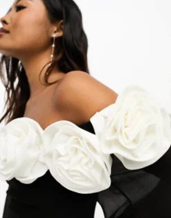 Forever New Petite Rosette Mini Dress With Sheer Sleeves In Monochrome