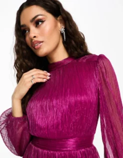 Forever New Petite Tiered Metallic Plisse Mini Dress In