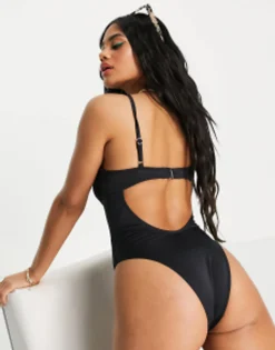 Free Society Monowire Swimsuit With Deep Plunge Cut Out Detail In