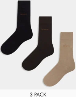 Gant 3 Pack Socks With Logo In Brown, Tan