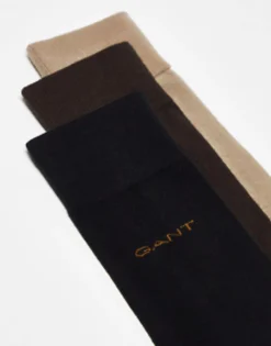 Gant 3 Pack Socks With Logo In Brown, Tan