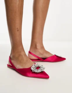 Glamorous Slingback Embellished Pointed Toe Flats