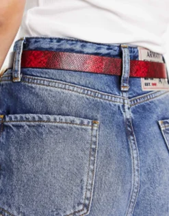 Glamorous Western Buckle Detail Belt In Dark Red