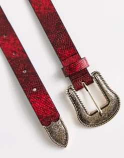 Glamorous Western Buckle Detail Belt In Dark Red