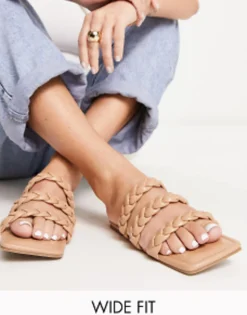 Glamorous Wide Fit Braided Flat Sandals In