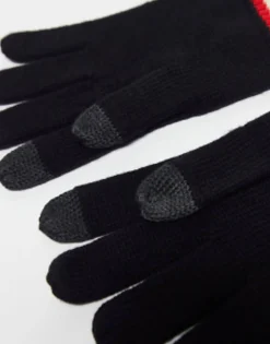 Hunter Logo Knitted Gloves In Black With Stripe