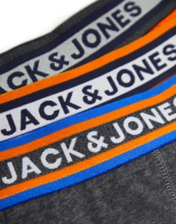 Jack & Jones 3 Pack Trunks In Orange/Navy/Grey