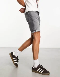 Jack & Jones Intelligence Denim Shorts In Slim Fit In Grey