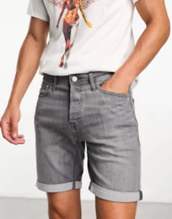 Jack & Jones Intelligence Denim Shorts In Slim Fit In Grey