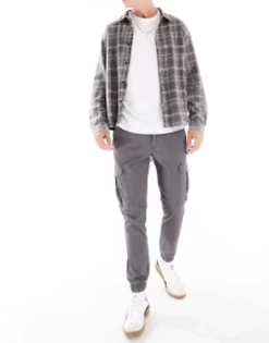 Jack & Jones Intelligence Slim Fit Cargo Trousers In Dark Grey