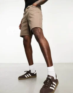 Jack & Jones Intelligence Relaxed Fit Twill Short In Washed Brown